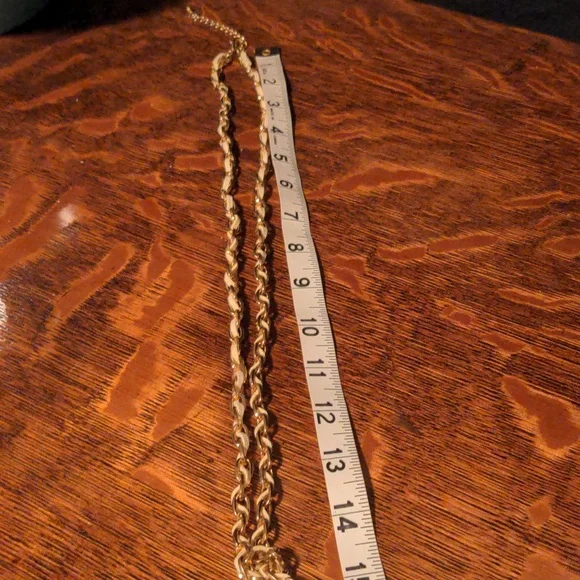 NWOT! Ivory Faux Leather and Gold Tone Chain Bead Tassel Knotted Necklace Belt - Picture 7 of 8
